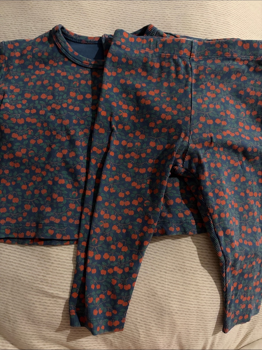 Ribbed Two-Piece Top & Leggings Set - Teal with Rust Dot Print